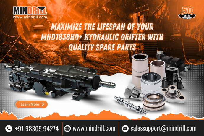 Genuine spare parts for MHD1838HD+ Hydraulic Drifter by Mindrill ensuring long-lasting performance and durability